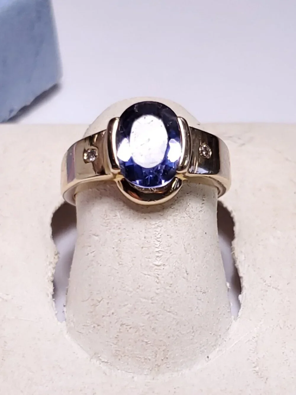 Estate 1.75ct Natural Tanzanite & Diam JC Rinker 14Kt YG 1/2 bezel S-4 Ring24967